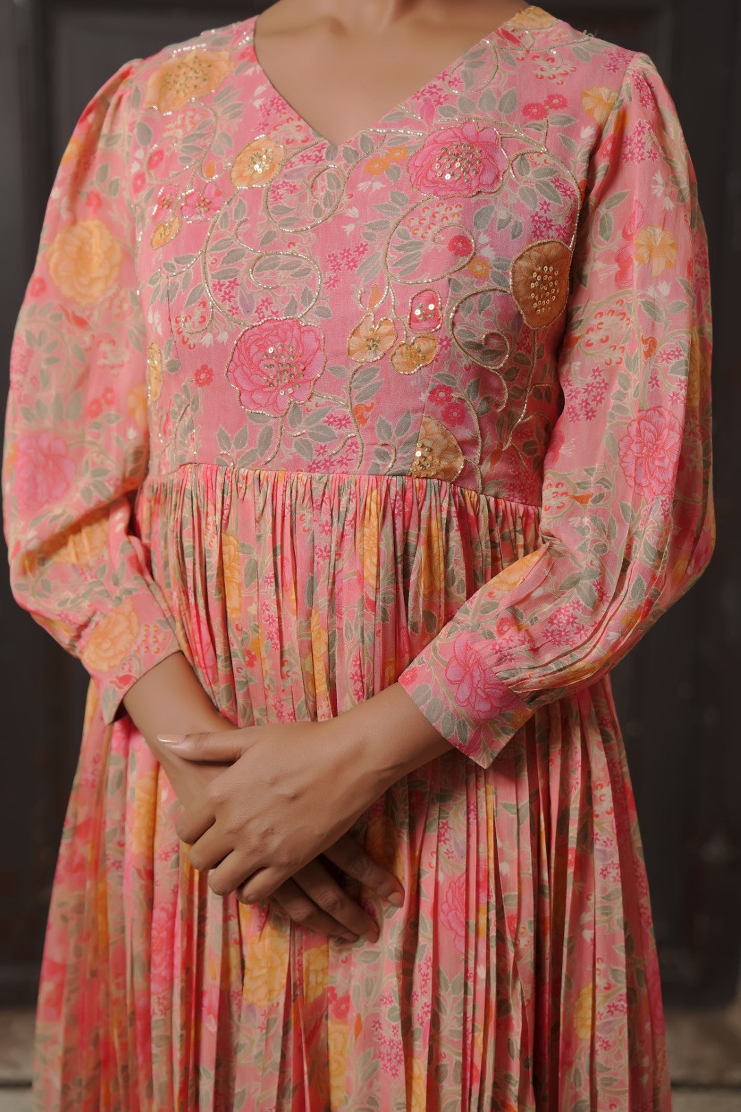 DRESS WITH BLOSSOM PRINTED ONE PIECE