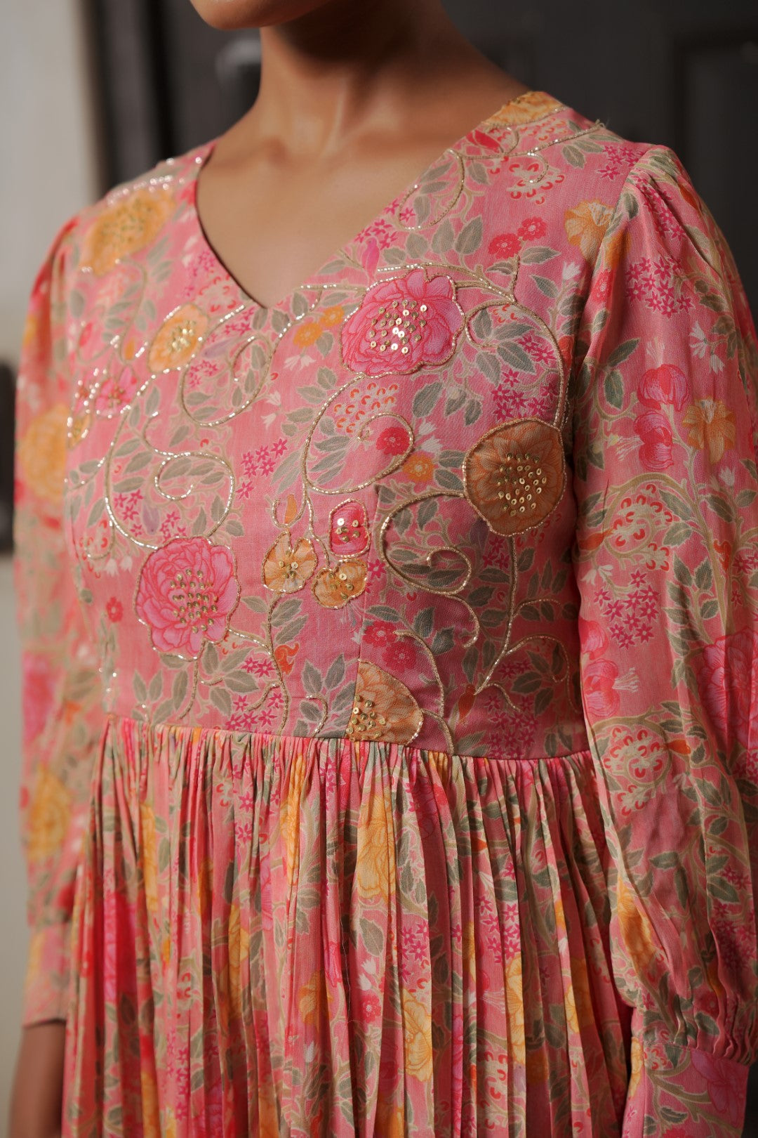 DRESS WITH BLOSSOM PRINTED ONE PIECE